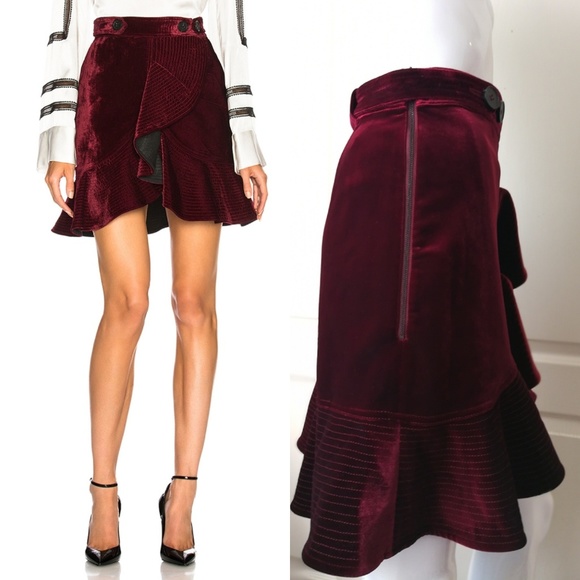 SELF-PORTRAIT Velvet Flounce Mini Skirt Ruffle NEW - Picture 3 of 6